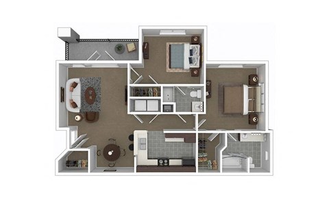 Floor plan for 2 beds, 2 baths, 1068 sqft